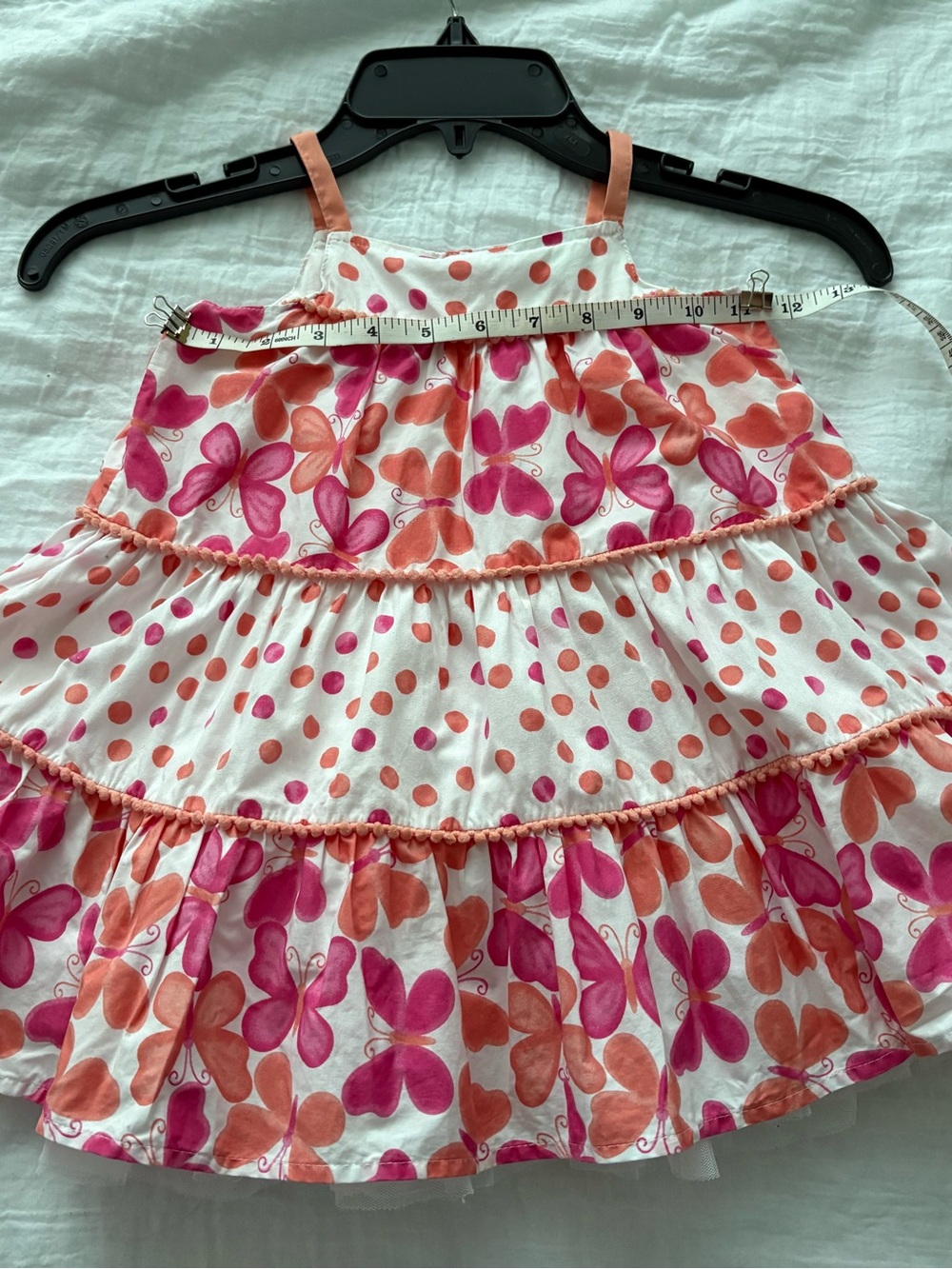 KIDS Little Me 24M Butterfly Polka Dot Tiered Pink Orange Cotton Dress Tulle Hem - Picture 4 of 8